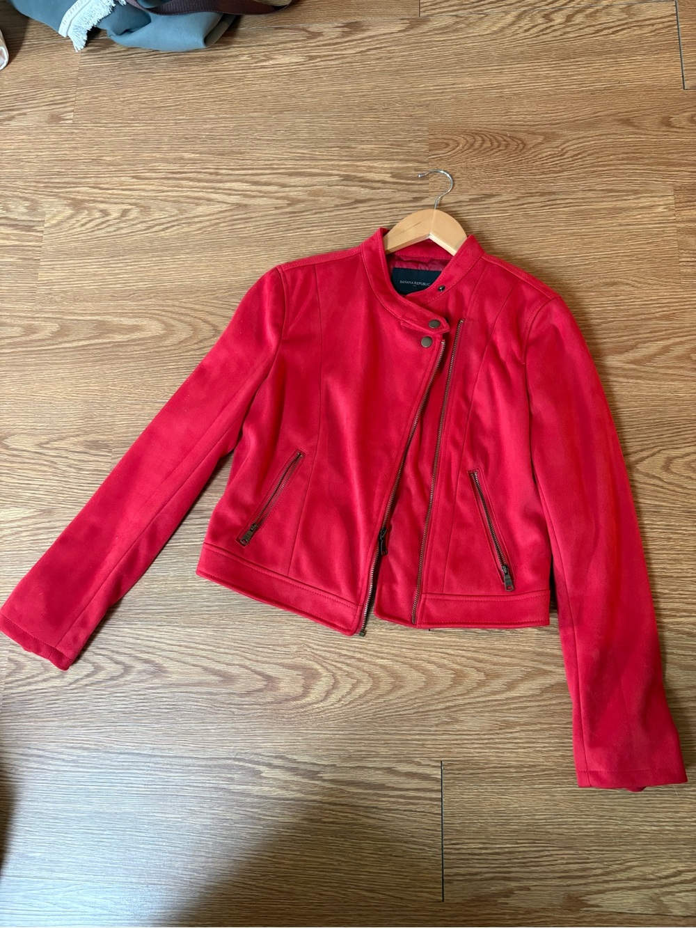 Banana Republic Red Asymmetrical Moto Jacket suede